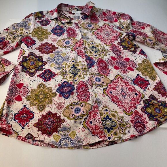 Cupcake and Cashmere Paisley Blouse Button Down Multicolor Feminine Boho Chic XS - Picture 11 of 12